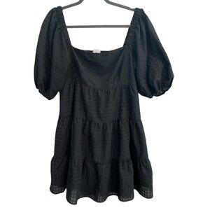 Wayf Puff Square Neck Babydoll Black Dress Size M